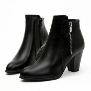 Ladies Leather Ankle Black Zipper Boots