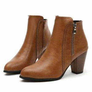 Brown Leather Ankle Zipper Boots